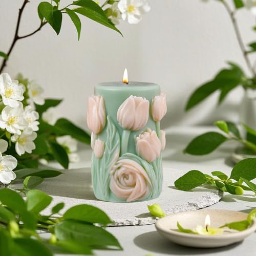 Silikonformen Gießformen Kerzenhalter Frühling Blume Silikonform Kerzenhalter, 3D Blume Gipsformen zum Gießen, Blume Gießformen Silikon Kerzenhalter zur Herstellung von Frühling Ostern Ornament (E) von Zecnaud