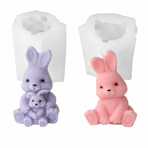 Silikonformen Gießformen Ostern, Silikonform Ostern, 3D Osterhase Silikonform Gießformen, 3D Ostern Kaninchen Kerzenformen zum Gießen, Osterhase Silikonform für Gips Sojawachs Kerzen Handwerk (2pcs) von Zecnaud