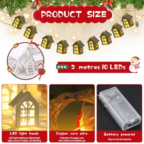 Weihnachtsdeko Lichterkette Innen Weihnachten Warmweiß, led Weihnachtsdeko Holz Weihnachtsbeleuchtung Innen IP54 wasserdicht, Lichterkette Fenster batteriebetrieben für Weihnachten Deko(2m) (A3) von Zecnaud