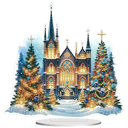 Zecnaud Diamond Painting Weihnachten Aufsteller, Tischdeko Weihnachten Neu, 5D DIY Diamant Painting Weihnachten,Stehend Kathedrale Diamond Painting, für Weihanchtsdeko Party innen (B) von Zecnaud