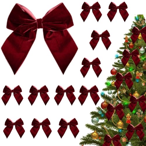 Zecnaud Schleifen Weihnachtsbaum, 12pcs Rote Schleifen Weihnachten in Samtstoff, Weihnachtsbaum Deko, Christbaumschmuck, Weihnachtsschleifen, Schleifen Weihnachten, für Weihnachtsbaum Deko (A*12) von Zecnaud