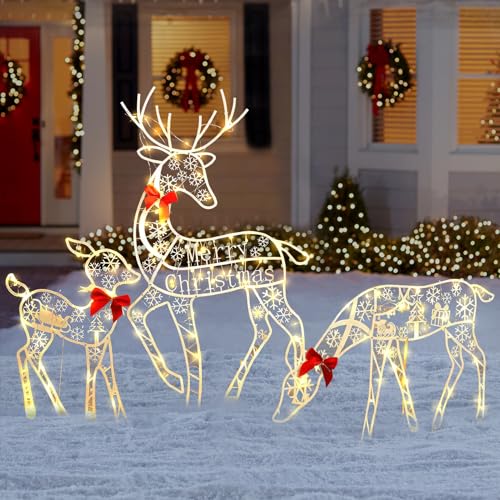 Zecnaud Weihnachtsdeko Led Rentier Beleuchtet Aussen 3pcs Weihnachtsbeleuchtung Außen Rentier aus Metall warmweißenLed Weihnachtsdeko Rentier Outdoor für Weihnachten Garten Deko (C) von Zecnaud