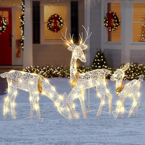 Zecnaud Weihnachtsdeko aussen Led Rentier Beleuchtet outdoor 3pcs Weihnachtsbeleuchtung Außen Rentier aus Metall warmweißenLed Weihnachtsdeko Rentier Outdoor für Weihnachten aussen Deko (B) von Zecnaud