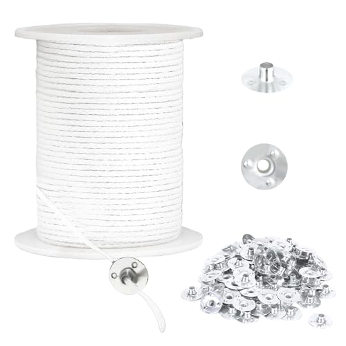 Kerzendocht, Kerzendochte für Kerzen, 61m Dochte für Kerzen und 100Pcs Dochthalter, Rauchfrei Kerzen Dochten Set, Kerzen Dochte aus Baumwolle Cotton Candle Wick, für DIY Kerzenherstellung von Zecouk