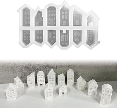 Silikonformen Giessformen Haus, 12 PCS Mini Silikonform Haus, DIY Silikonform Häuser Gießform Haus Kerzenform, Silikonformen Gießformen Weihnachten zur Weihnachtsdekoration von Zehaokay