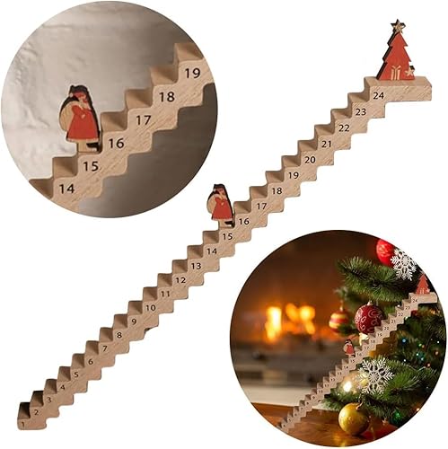 Weihnachtsmann Treppe Adventskalender 2024, Kletternder Treppen Weihnachts Adventskalender Holz, 24 Tage Weihnachtsmann Treppen Countdown Weihnachtsdeko für Home Büro Tischplatte (A) von Zehaokay