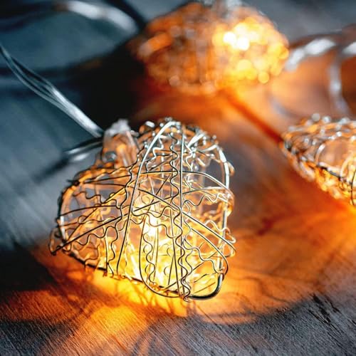 10er LED Lichterkette Herz,Herzen Warmweiß,LED Lichterkette Silberne Herzen,Led Herz Strom,Weihnachtsbeleuchtung,LED Lichterkette,Partylichterkette für Innen & Außen von ZeiLaBang Kakadi