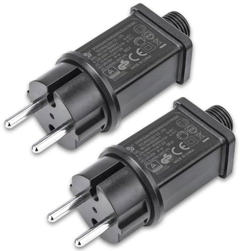 2 Stück EU Stecker Lichterkette Netzteil Adapter,12V Netzteil Stecker,Wasserdicht IP44 Wasserdicht Transformator für Weihnachtsbeleuchtung Lichternetz Lichterkette Eisregen Lichtervorhang von ZeiLaBang Kakadi