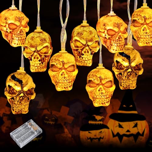 Halloween Deko Licht,Schädel Licht 3m mit 20 LED,Halloween Schädel Lichterkette Schnur,Halloween Lichterkette Geister,Halloween Deko Schädel Licht,Halloween Deko Innen für Außen & Innen (A-3M20L) von ZeiLaBang Kakadi