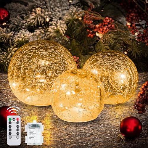 LED Glaskugel Lichterketten,LED Kugelleuchte 3er Set,Weihnachtsdeko Beleuchtet mit Crackle Glas,LED Crackle Glas Lampe,Batteriebetrieben für Innen/Herbstdeko/Tischdeko/Schlafzimmer/Wohnzimmer ﻿ von ZeiLaBang Kakadi