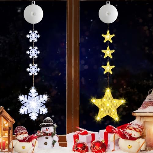 LED Weihnachtsbeleuchtung,2 Stück LED Hängenden Fensterlicht,Weihnachten Dekorative Fenster Licht,Hängende Innen Fenster Leuchte,Fensterlichterketten Weihnachten,Weihnachtsdekoration Lichter（2pcs） von ZeiLaBang Kakadi