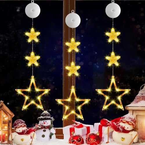 LED Weihnachtsbeleuchtung,3 Stück LED Hängenden Fensterlicht,Weihnachten Dekorative Fenster Licht,Hängende Innen Fenster Leuchte,Fensterlichterketten Weihnachten,Weihnachtsdekoration Lichter（3pcs) von ZeiLaBang Kakadi