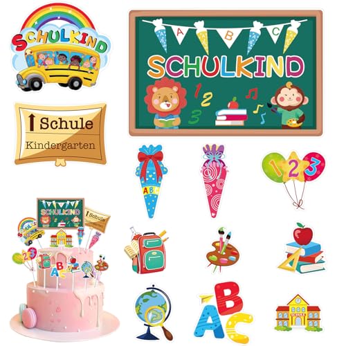 12 Stück Tortendeko Einschulung,Schulanfang Tortendeko,Tortendeko Zur Einschulung,Schultüte Einschulung DekoKuchendeko Schulanfang,Cupcake Topper Dekorationen für Schulkind Junge von ZeiLaBang Kakadi