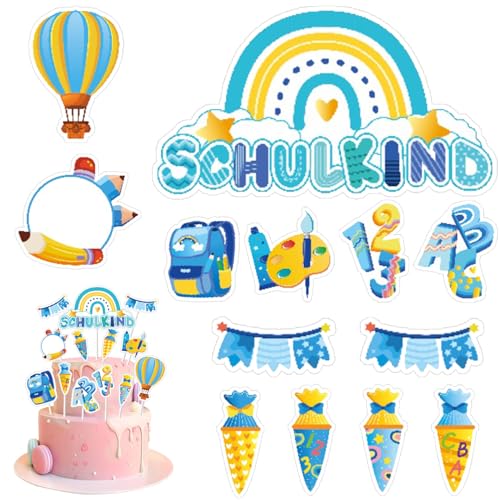 13 Stück Tortendeko Einschulung,Schulanfang Tortendeko,Tortendeko Zur Einschulung,Schultüte Einschulung DekoKuchendeko Schulanfang,Cupcake Topper Dekorationen für Schulkind Junge von ZeiLaBang Kakadi