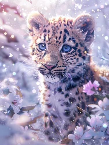 5D Schnee Diamond Painting Groß xxl 30 * 40cm, Diamont Painting Bilder Leopard Diamond-Painting Basteln Erwachsene Malerei Set, DIY Mosaikherstellung Rhinestone Painting für Wand Décor, Geschenk B-X von Zeipopge