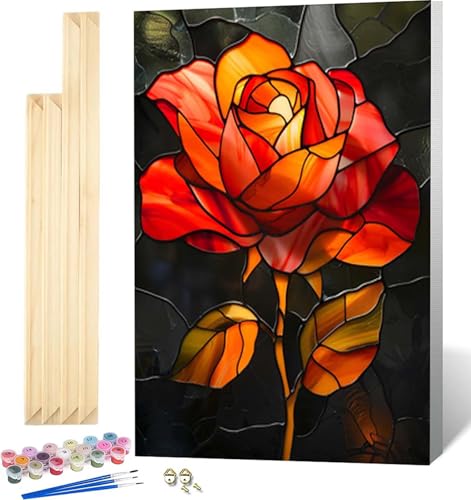 Malen Nach Zahlen Erwachsene Blume Malen Nach Zahlen Erwachsene mit Rahmen, Paint by Numbers Rose Paint by Numbers Adult mit 3 Pinseln und Acrylfarben für Zimmer Deko, Geschenke (20x30cm) -4194 von Zeipopge