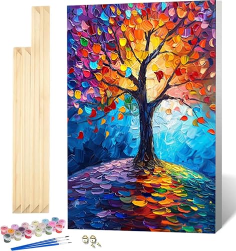 Malen Nach Zahlen Erwachsene Bunt Malen Nach Zahlen Erwachsene mit Rahmen, Paint by Numbers Baum Paint by Numbers Adult mit 3 Pinseln und Acrylfarben für Zimmer Deko, Geschenke (20x30cm) -6536 von Zeipopge