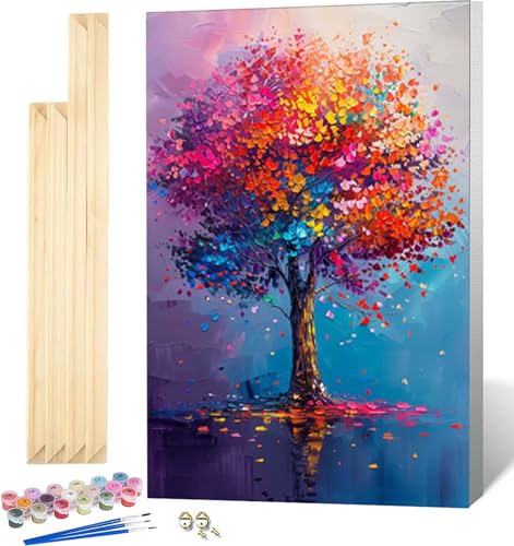 Malen Nach Zahlen Erwachsene Bunt Malen Nach Zahlen Erwachsene mit Rahmen, Paint by Numbers Baum Paint by Numbers Adult mit 3 Pinseln und Acrylfarben für Zimmer Deko, Geschenke 100 x 135 cm -2354 von Zeipopge