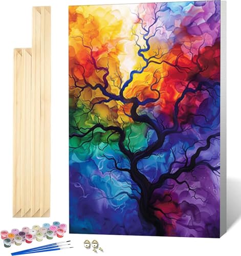 Malen Nach Zahlen Erwachsene Bunt Malen Nach Zahlen Erwachsene mit Rahmen, Paint by Numbers Baum Paint by Numbers Adult mit 3 Pinseln und Acrylfarben für Zimmer Deko, Geschenke 100x135 cm -4005 von Zeipopge