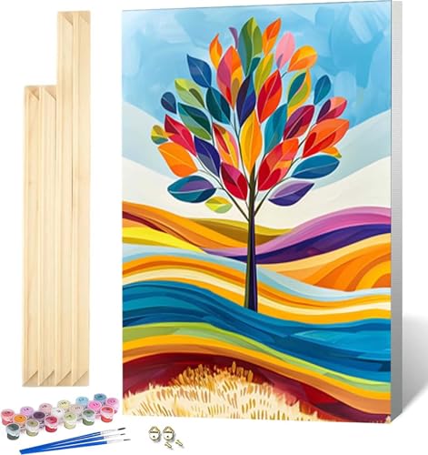 Malen Nach Zahlen Erwachsene Bunt Malen Nach Zahlen Erwachsene mit Rahmen, Paint by Numbers Baum Paint by Numbers Adult mit 3 Pinseln und Acrylfarben für Zimmer Deko, Geschenke 60 x 80 cm -9481 von Zeipopge