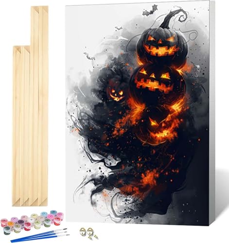 Malen Nach Zahlen Erwachsene Halloween Malen Nach Zahlen Erwachsene mit Rahmen, Paint by Numbers Kürbis Paint by Numbers Adult mit 3 Pinseln und Acrylfarben für Zimmer Deko, Geschenke 20 x 30 CM -1391 von Zeipopge