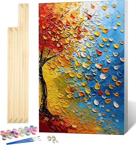 Malen Nach Zahlen Erwachsene Herbst Malen Nach Zahlen Erwachsene mit Rahmen, Paint by Numbers Baum Paint by Numbers Adult mit 3 Pinseln und Acrylfarben für Zimmer Deko, Geschenke 100x135 cm -3062 von Zeipopge