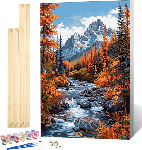 Malen Nach Zahlen Erwachsene Herbst Malen Nach Zahlen Erwachsene mit Rahmen, Paint by Numbers Landschaft Paint by Numbers Adult mit 3 Pinseln und Acrylfarben für Zimmer Deko 100 x 135 cm -3525 von Zeipopge