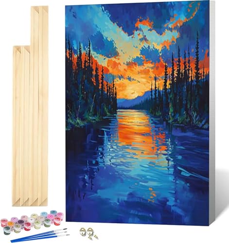 Malen Nach Zahlen Erwachsene Himmel Malen Nach Zahlen Erwachsene mit Rahmen, Paint by Numbers Wald Paint by Numbers Adult mit 3 Pinseln und Acrylfarben für Zimmer Deko, Geschenke (20x30cm) -7418 von Zeipopge