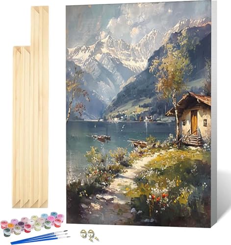 Malen Nach Zahlen Erwachsene Landschaft Malen Nach Zahlen Erwachsene mit Rahmen, Paint by Numbers Berg Paint by Numbers Adult mit 3 Pinseln und Acrylfarben für Zimmer Deko, Geschenke 100x135 cm -1986 von Zeipopge