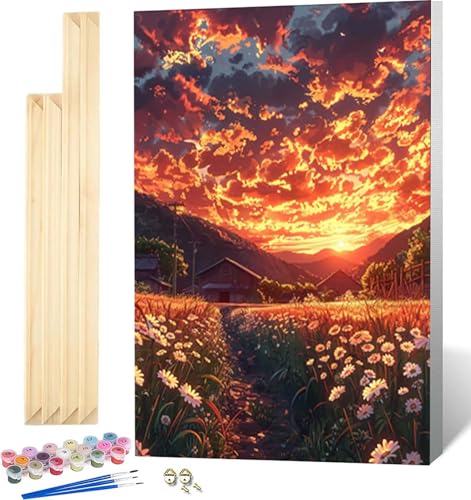 Malen Nach Zahlen Erwachsene Sonnenuntergang Malen Nach Zahlen Erwachsene mit Rahmen, Paint by Numbers Landschaft Paint by Numbers Adult mit 3 Pinseln und Acrylfarben für Zimmer Deko 60x80 cm -6311 von Zeipopge