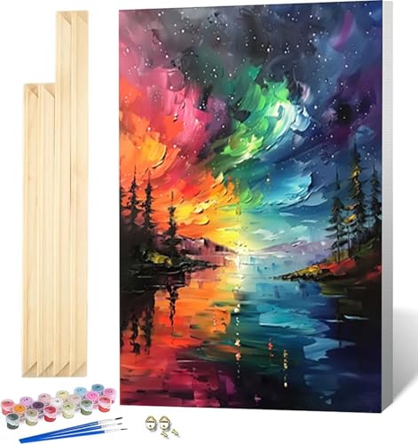 Malen Nach Zahlen Erwachsene Sternenhimmel Malen Nach Zahlen Erwachsene mit Rahmen, Paint by Numbers Wald Paint by Numbers Adult mit 3 Pinseln und Acrylfarben für Zimmer Deko 60 x 80 cm -3493 von Zeipopge