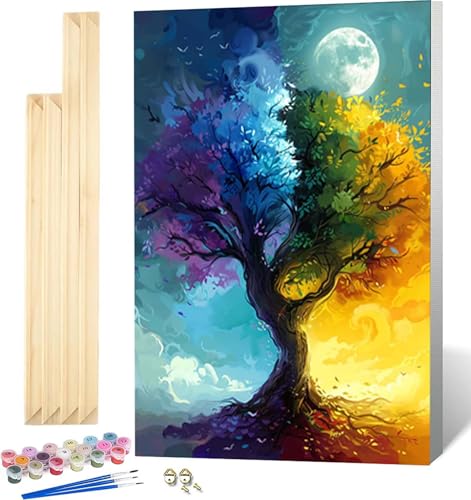 Malen Nach Zahlen Erwachsene Vier Jahreszeiten Malen Nach Zahlen Erwachsene mit Rahmen, Paint by Numbers Baum Paint by Numbers Adult mit 3 Pinseln und Acrylfarben für Zimmer Deko (70x95cm) -5438 von Zeipopge