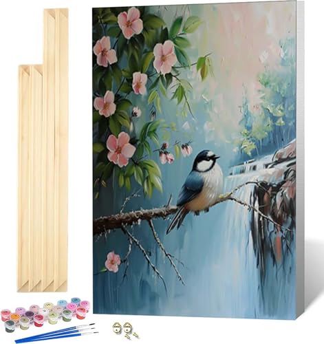 Malen Nach Zahlen Erwachsene Vogel Malen Nach Zahlen Erwachsene mit Rahmen, Paint by Numbers Landschaft Paint by Numbers Adult mit 3 Pinseln und Acrylfarben für Zimmer Deko, Geschenke (50x65cm) -9255 von Zeipopge