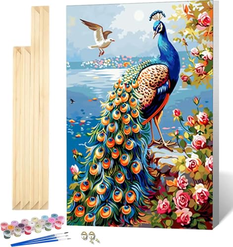 Malen Nach Zahlen Erwachsene Vogel Malen Nach Zahlen Erwachsene mit Rahmen, Paint by Numbers Pfau Paint by Numbers Adult mit 3 Pinseln und Acrylfarben für Zimmer Deko, Geschenke (70x95cm) -3443 von Zeipopge