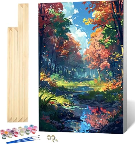 Malen Nach Zahlen Erwachsene Wald Malen Nach Zahlen Erwachsene mit Rahmen, Paint by Numbers Landschaft Paint by Numbers Adult mit 3 Pinseln und Acrylfarben für Zimmer Deko, Geschenke 30 x 40 cm -1778 von Zeipopge