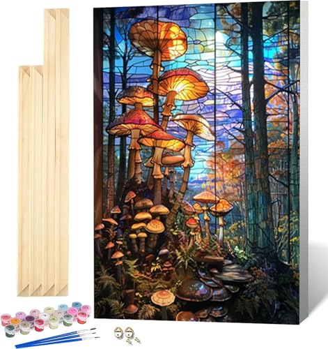 Malen Nach Zahlen Erwachsene Wald Malen Nach Zahlen Erwachsene mit Rahmen, Paint by Numbers Pilz Paint by Numbers Adult mit 3 Pinseln und Acrylfarben für Zimmer Deko, Geschenke 60x80 cm -1351 von Zeipopge