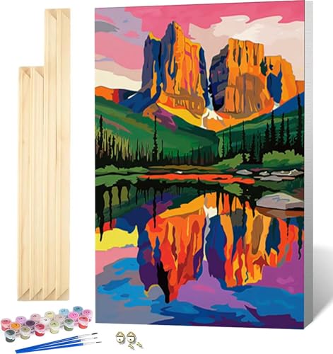 Malen Nach Zahlen Erwachsene Wiese Malen Nach Zahlen Erwachsene mit Rahmen, Paint by Numbers Berg Paint by Numbers Adult mit 3 Pinseln und Acrylfarben für Zimmer Deko, Geschenke 50 x 65 CM -8788 von Zeipopge