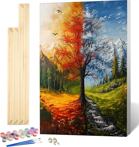 Malen Nach Zahlen Erwachsene Winter Malen Nach Zahlen Erwachsene mit Rahmen, Paint by Numbers Herbst Paint by Numbers Adult mit 3 Pinseln und Acrylfarben für Zimmer Deko, Geschenke (70x95cm) -8696 von Zeipopge