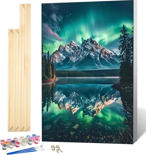 Malen Nach Zahlen Erwachsene mit Rahmen, Malen Nach Zahlen Aurora Paint by Numbers Landschaft Paint by Numbers Adult mit 3 Pinseln und Acrylfarben für Heim Deko, Geschenke für Frauen 40 x 60 CM -9891 von Zeipopge