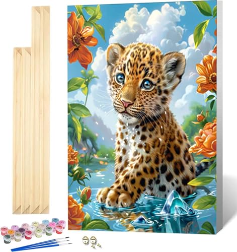 Malen Nach Zahlen Erwachsene mit Rahmen, Malen Nach Zahlen Blume Paint by Numbers Leopard Paint by Numbers Adult mit 3 Pinseln und Acrylfarben für Heim Deko, Geschenke für Frauen 100 x 135 CM -4586 von Zeipopge