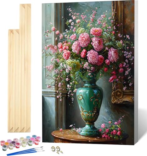 Malen Nach Zahlen Erwachsene mit Rahmen, Malen Nach Zahlen Blume Paint by Numbers Vase Paint by Numbers Adult mit 3 Pinseln und Acrylfarben für Heim Deko, Geschenke für Frauen 100 x 135 CM -5725 von Zeipopge