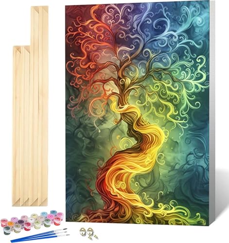 Malen Nach Zahlen Erwachsene mit Rahmen, Malen Nach Zahlen Bunt Paint by Numbers Baum Paint by Numbers Adult mit 3 Pinseln und Acrylfarben für Heim Deko, Geschenke für Frauen (100x135cm) -2296 von Zeipopge