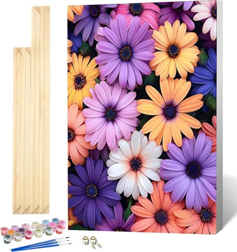 Malen Nach Zahlen Erwachsene mit Rahmen, Malen Nach Zahlen Bunt Paint by Numbers Blume Paint by Numbers Adult mit 3 Pinseln und Acrylfarben für Heim Deko, Geschenke für Frauen 50 x 65 cm -9047 von Zeipopge