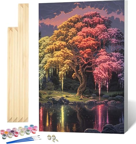 Malen Nach Zahlen Erwachsene mit Rahmen, Malen Nach Zahlen Bunt Paint by Numbers Landschaft Paint by Numbers Adult mit 3 Pinseln und Acrylfarben für Heim Deko, Geschenke für Frauen 40 x 50 cm -1432 von Zeipopge