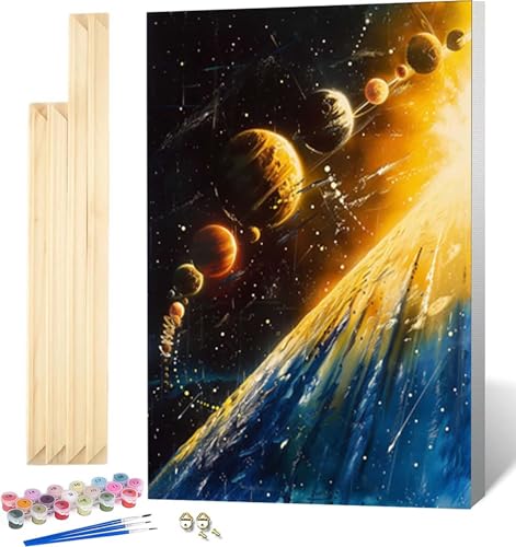 Malen Nach Zahlen Erwachsene mit Rahmen, Malen Nach Zahlen Galaxis Paint by Numbers Planet Paint by Numbers Adult mit 3 Pinseln und Acrylfarben für Heim Deko, Geschenke für Frauen (60x80cm) -5586 von Zeipopge