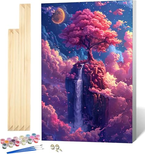 Malen Nach Zahlen Erwachsene mit Rahmen, Malen Nach Zahlen Kirschblüten Paint by Numbers Himmel Paint by Numbers Adult mit 3 Pinseln und Acrylfarben für Heim Deko, Geschenke für Frauen (60x80cm) -4220 von Zeipopge