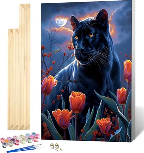 Malen Nach Zahlen Erwachsene mit Rahmen, Malen Nach Zahlen Mond Paint by Numbers Leopard Paint by Numbers Adult mit 3 Pinseln und Acrylfarben für Heim Deko, Geschenke für Frauen (40x60cm) -9497 von Zeipopge