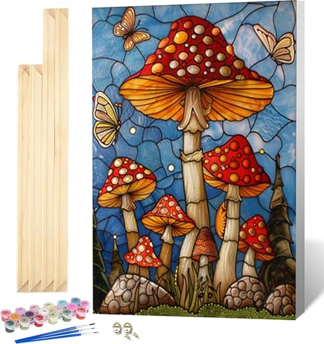 Malen Nach Zahlen Erwachsene mit Rahmen, Malen Nach Zahlen Schmetterling Paint by Numbers Pilz Paint by Numbers Adult mit 3 Pinseln und Acrylfarben für Heim Deko, Geschenke für Frauen 40x50 cm -6972 von Zeipopge