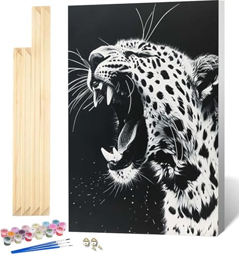 Malen Nach Zahlen Erwachsene mit Rahmen, Malen Nach Zahlen Tier Paint by Numbers Leopard Paint by Numbers Adult mit 3 Pinseln und Acrylfarben für Heim Deko, Geschenke für Frauen 30 x 40 CM -9729 von Zeipopge