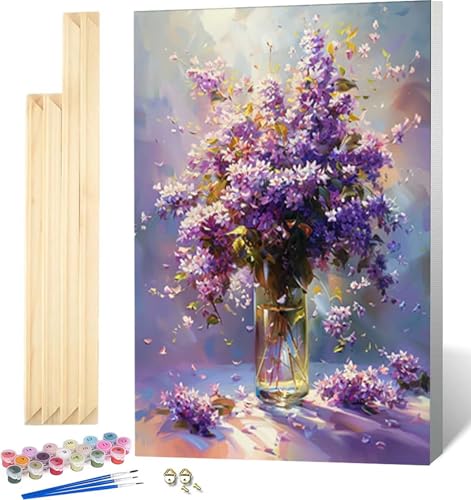 Malen Nach Zahlen Erwachsene mit Rahmen, Malen Nach Zahlen Vase Paint by Numbers Blume Paint by Numbers Adult mit 3 Pinseln und Acrylfarben für Heim Deko, Geschenke für Frauen 40 x 60 CM -8776 von Zeipopge